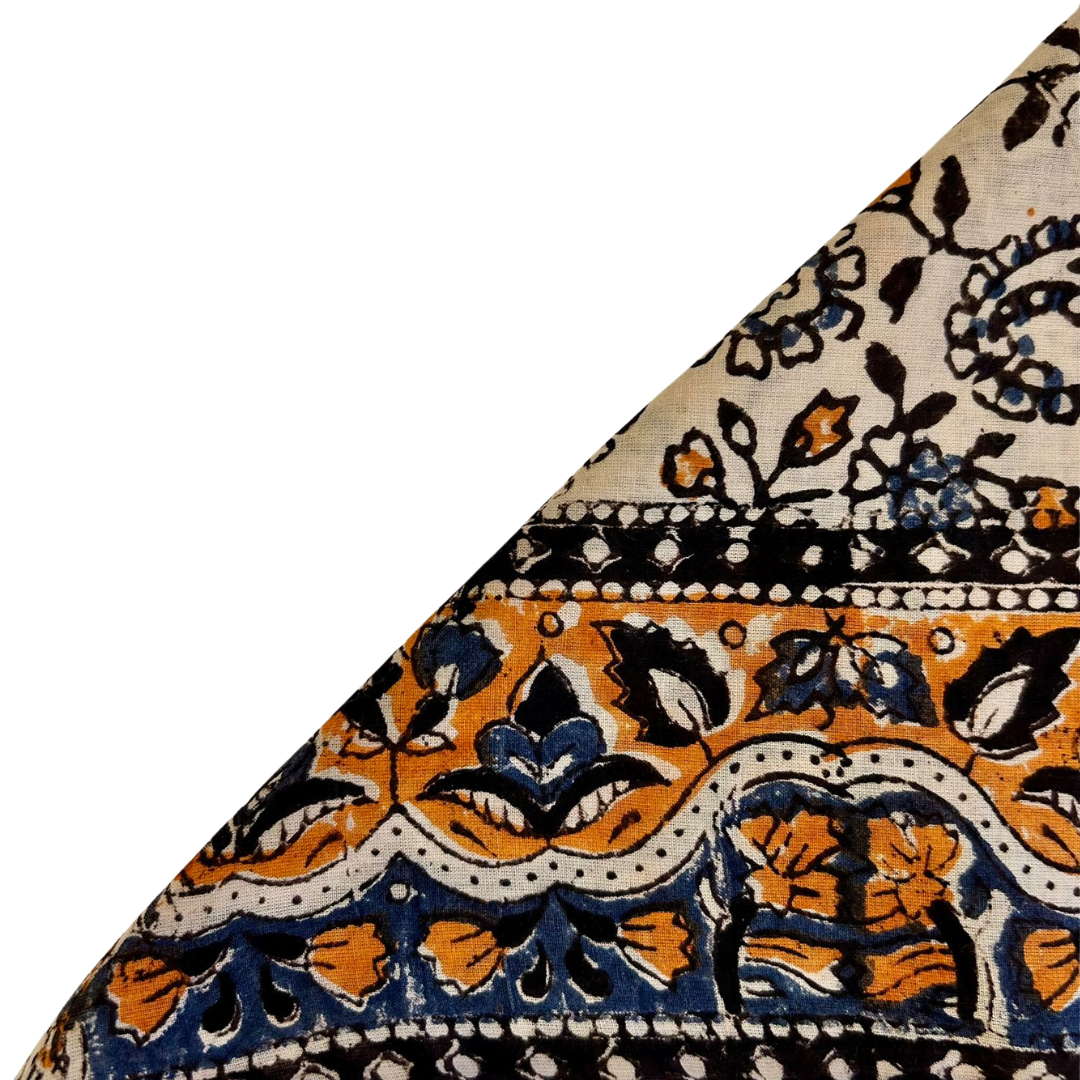 Sienna - Bandana in mussola di cotone 100% Block Print - variante arancio blu