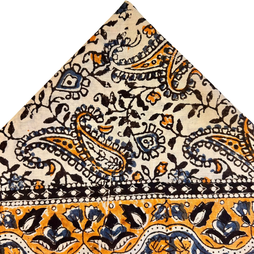 Sienna - Bandana in mussola di cotone 100% Block Print - variante arancio blu