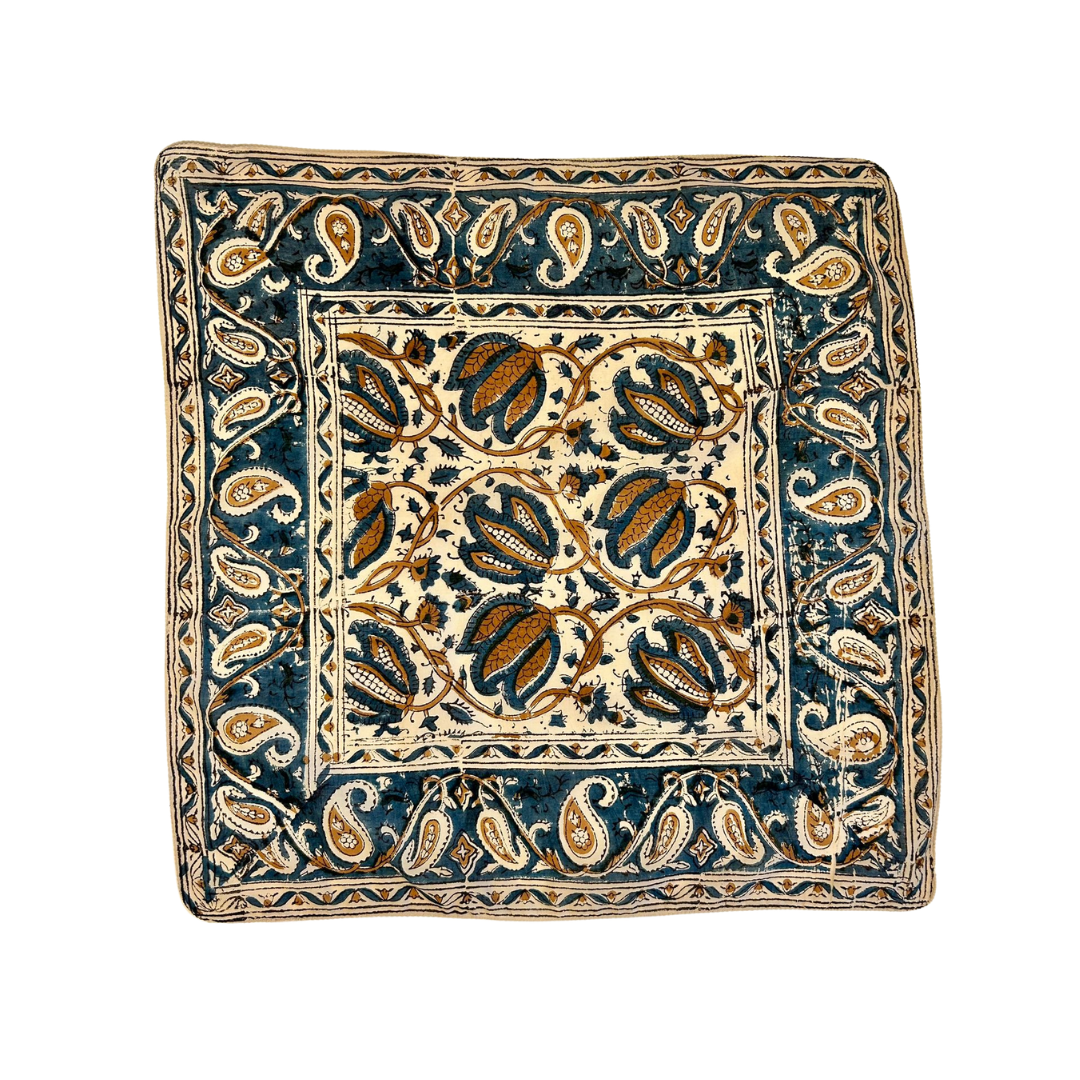 Sienna - Bandana in mussola di cotone 100% Block Print - variante blu senape