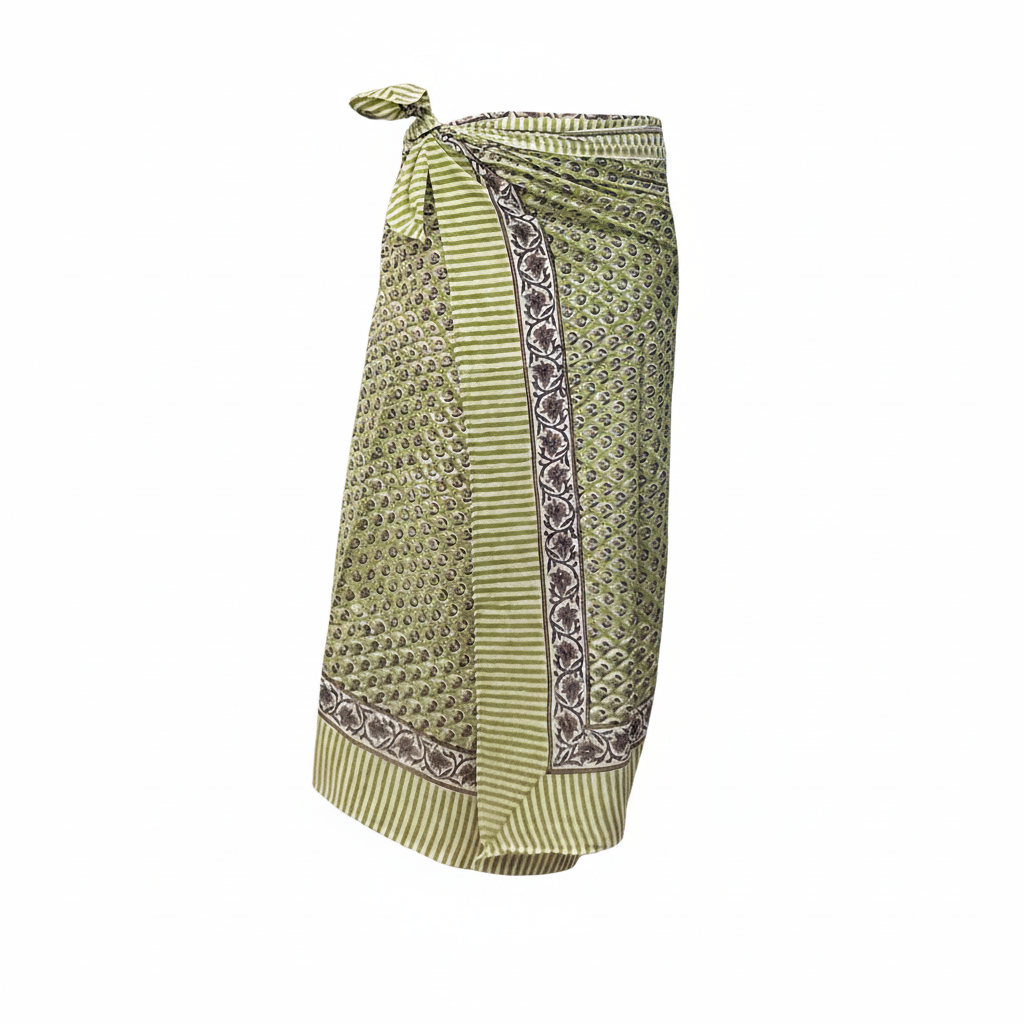 Sarong Pareo in cotone 100% – Block print fatto a mano | 110 x 185 cm - variante 53 -