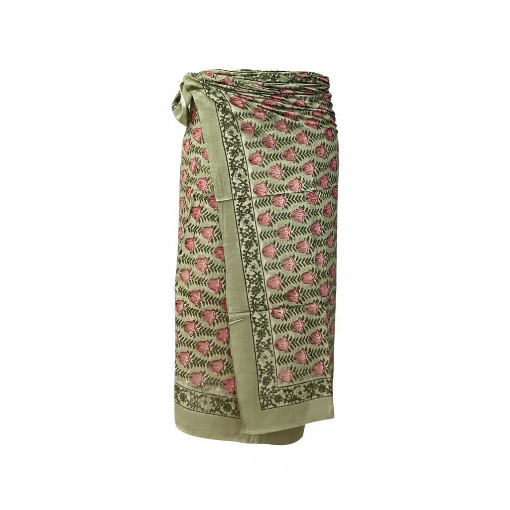 Sarong Pareo in cotone 100% – Block print fatto a mano | 110 x 185 cm - variante 54 -