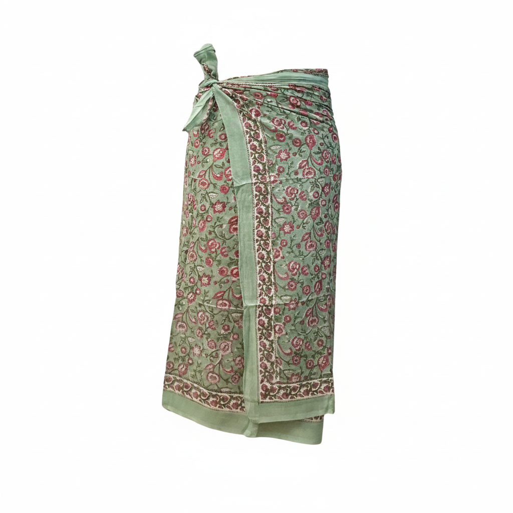 Sarong Pareo in cotone 100% – Block print fatto a mano | 110 x 185 cm - variante 56 -