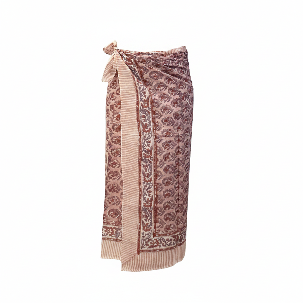Sarong Pareo in cotone 100% – Block print fatto a mano | 110 x 185 cm - variante 47 -