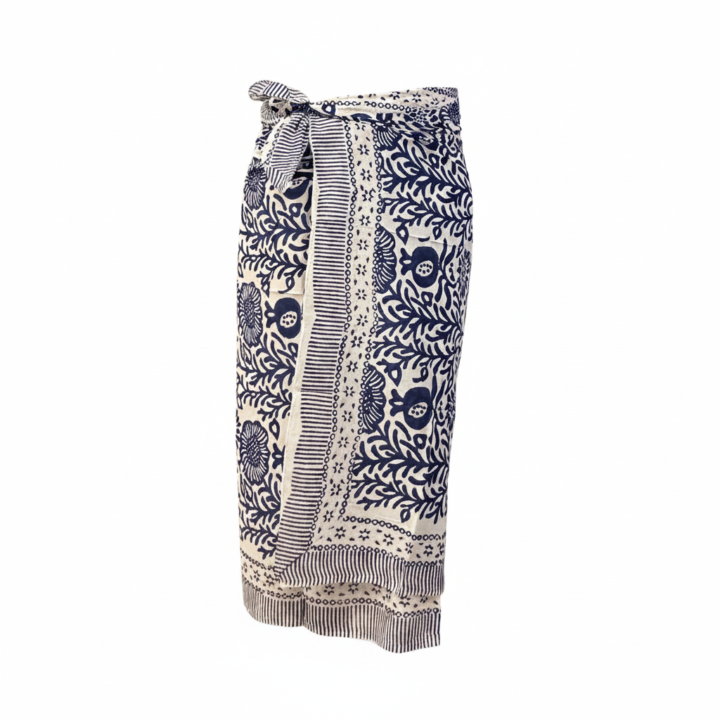 Sarong Pareo in cotone 100% – Block print fatto a mano | 110 x 185 cm - variante 14 -