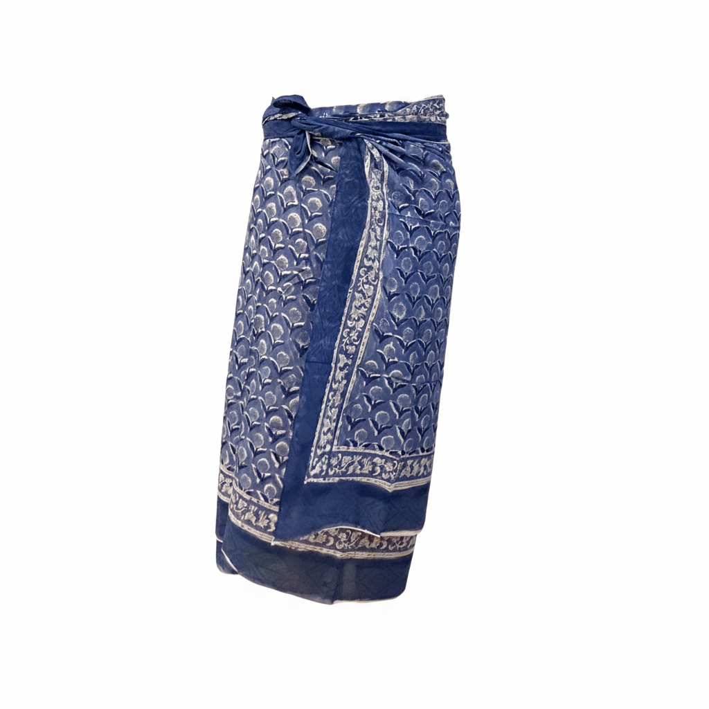 Sarong Pareo in cotone 100% – Block print fatto a mano | 110 x 185 cm - variante 18 -