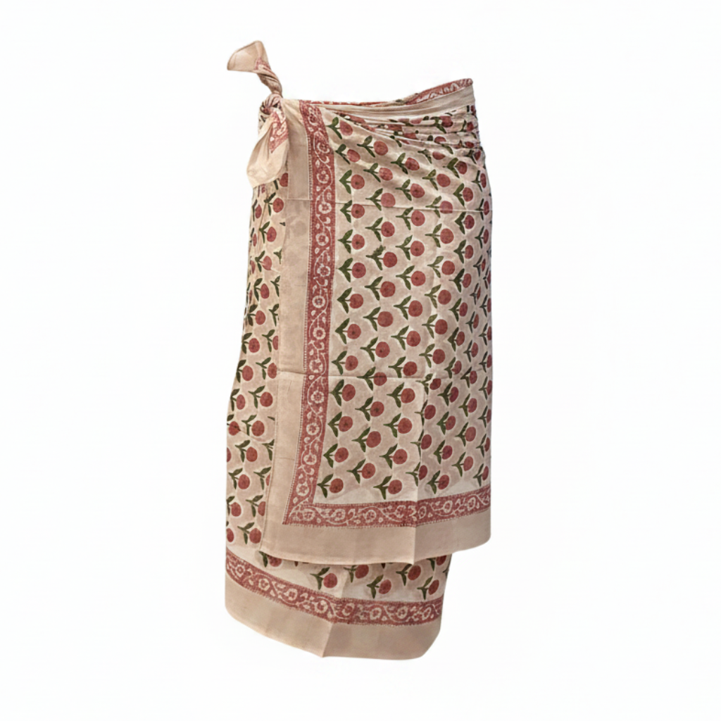 Sarong Pareo in cotone 100% – Block print fatto a mano | 110 x 185 cm - variante 19 -