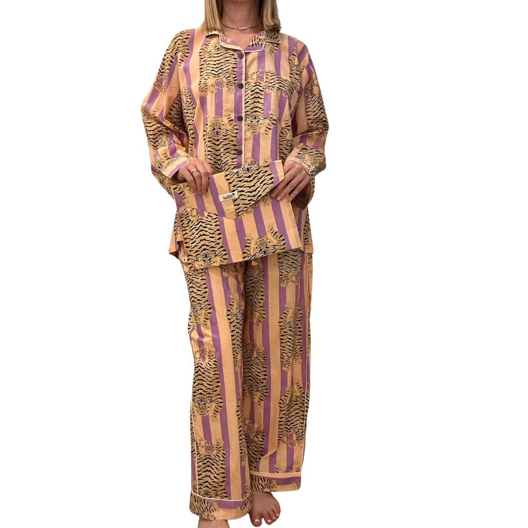 Jaipur Set – Completo 3 Pezzi in Cotone Block Print - tigri -