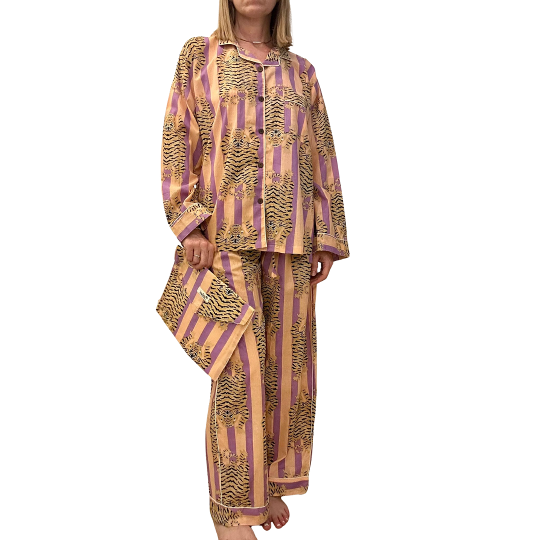 Jaipur Set – Completo 3 Pezzi in Cotone Block Print - tigri -