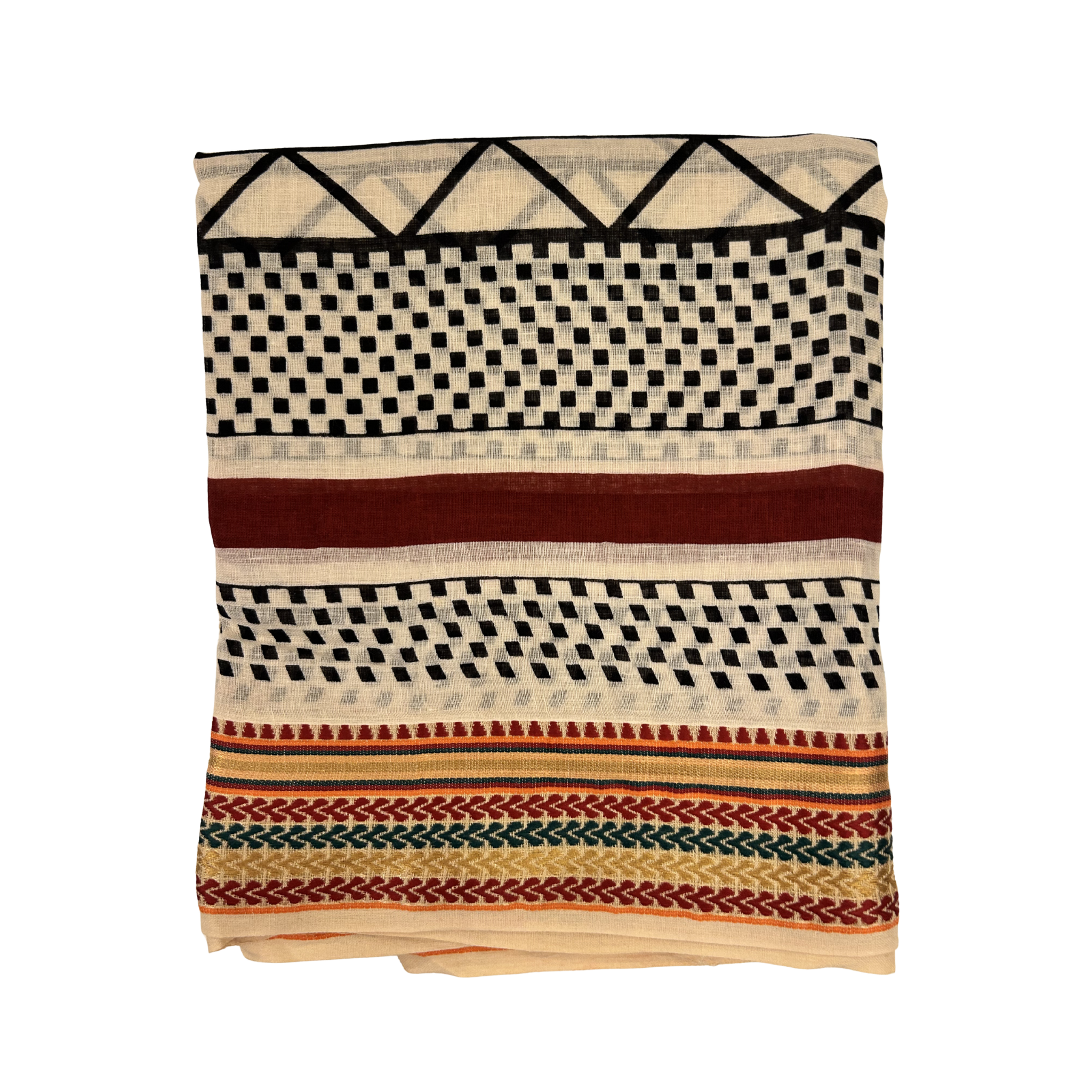 Pareo Sarong Artigianale – Block Print Geometrico con Bordo Zari | 110 × 170 cm - variante 98 -