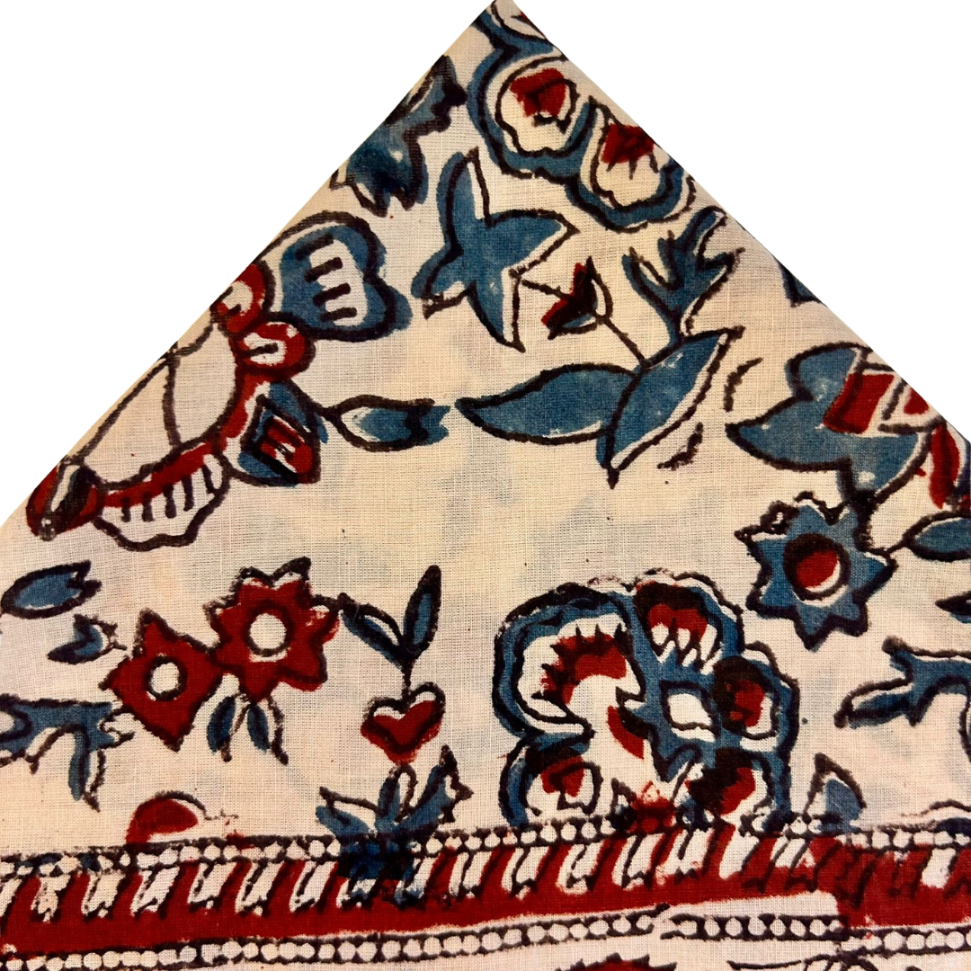 Sienna - Bandana in mussola di cotone 100% Block Print - variante rosso blu