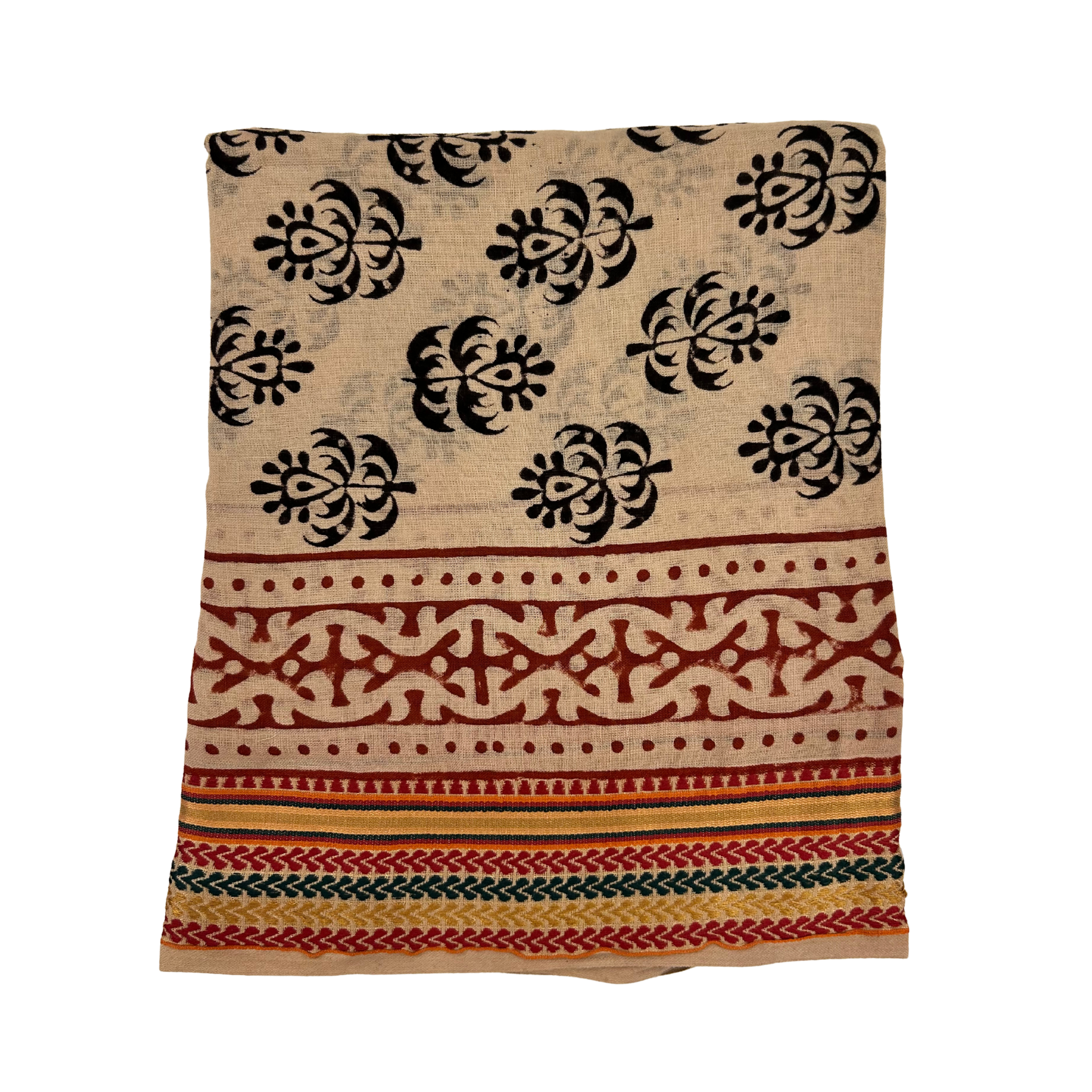 Pareo Sarong Artigianale – Block Print Geometrico con Bordo Zari | 110 × 170 cm - variante 94 -