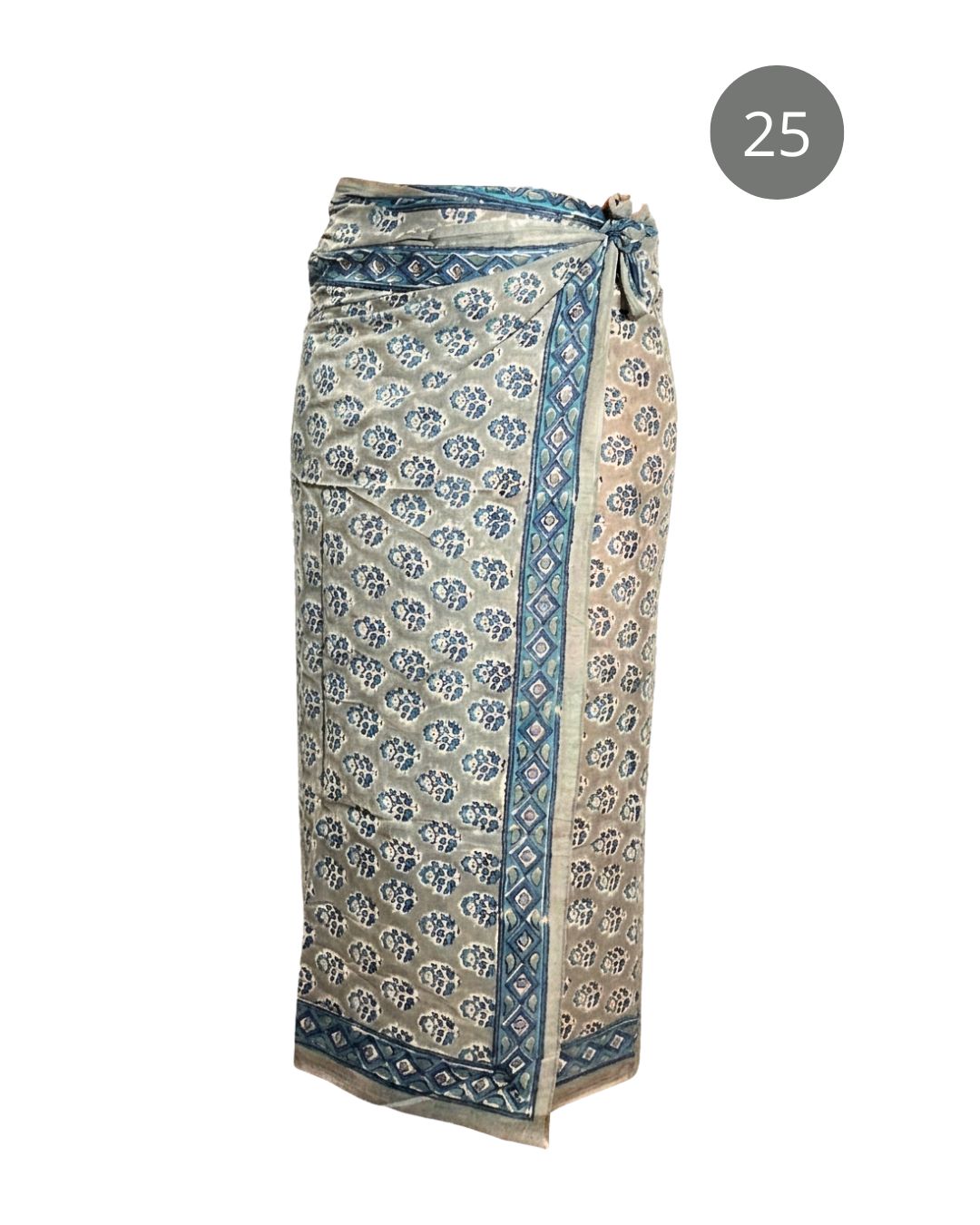 Sarong Pareo in cotone 100% – Block print fatto a mano | 110 x 185 cm - variante 25 -