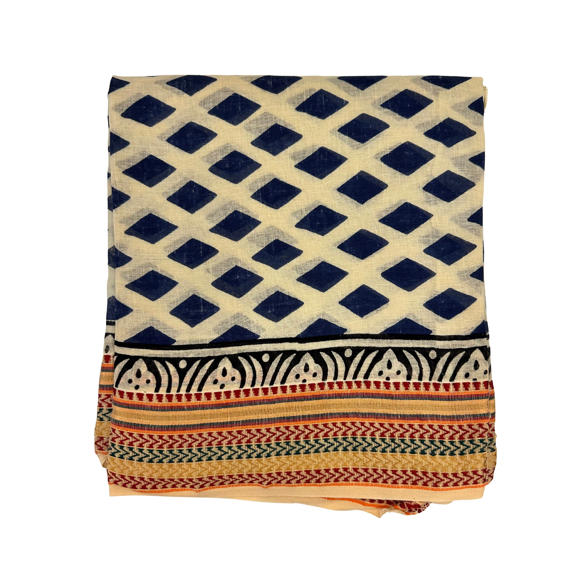 Pareo Sarong Artigianale – Block Print Geometrico con Bordo Zari | 110 × 170 cm - variante 96 -