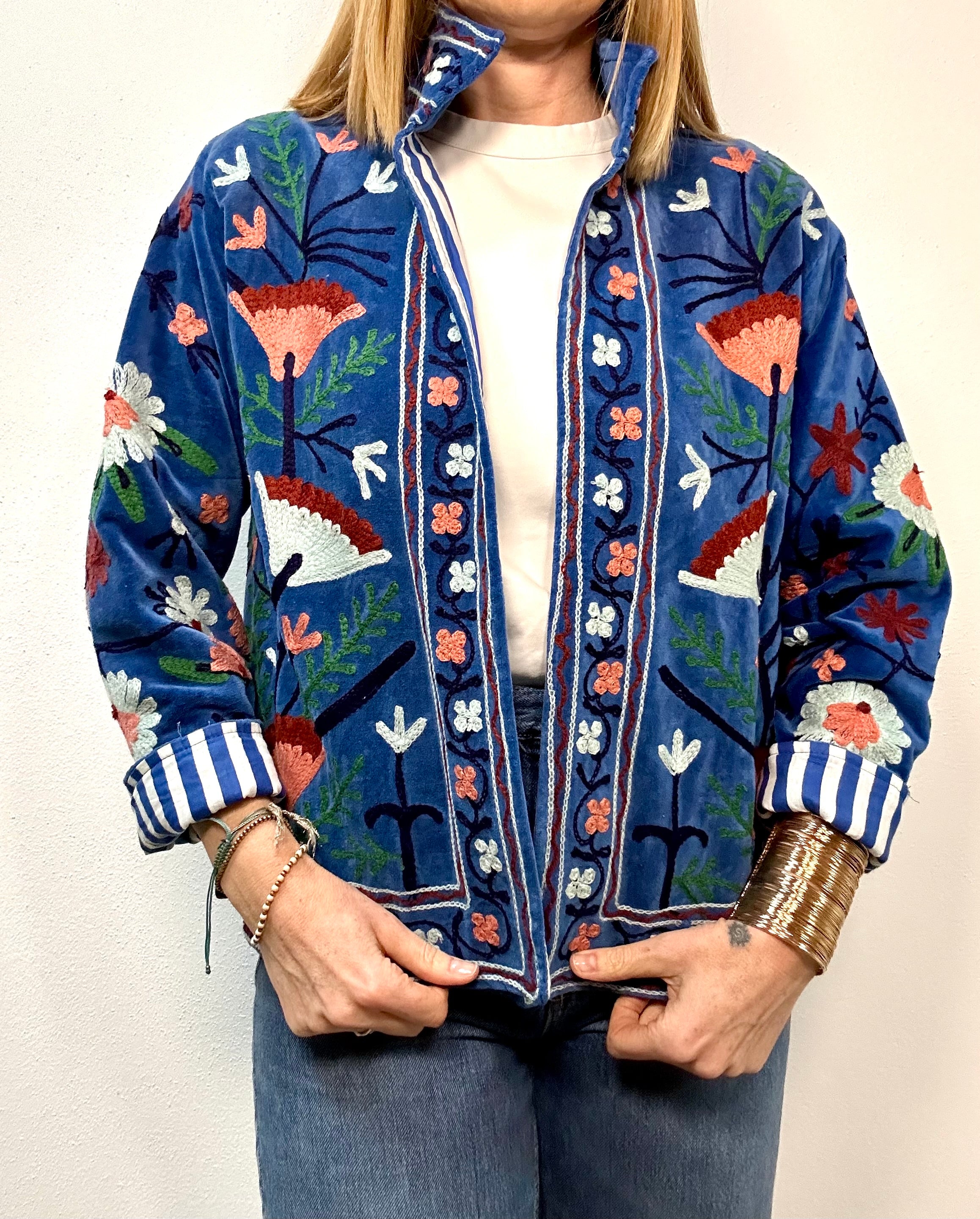 INDIGO - Giacca Indiana SUZANI Artigianale in Velluto Ricamato