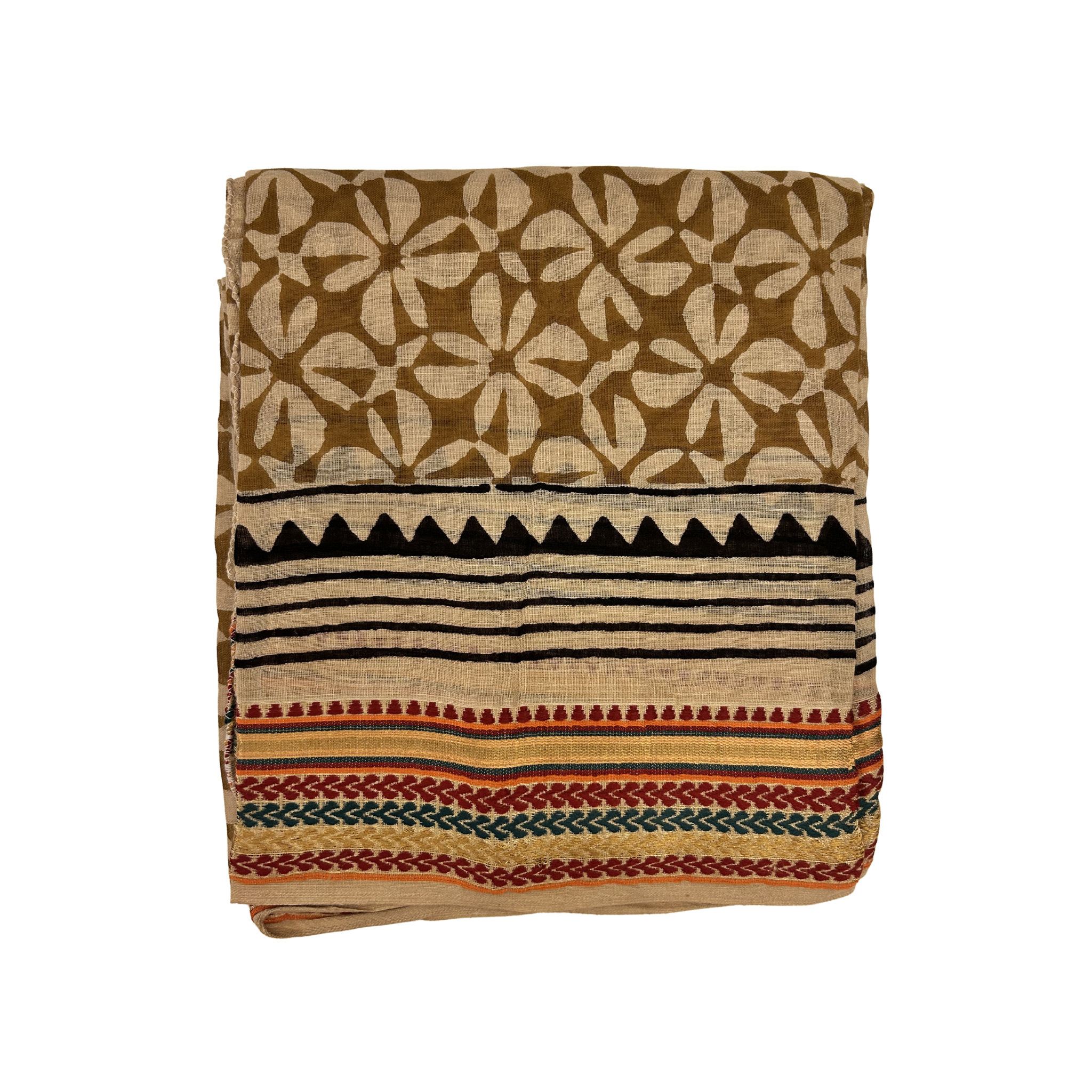 Pareo Sarong Artigianale – Block Print Geometrico con Bordo Zari | 110 × 170 cm - variante 95 -