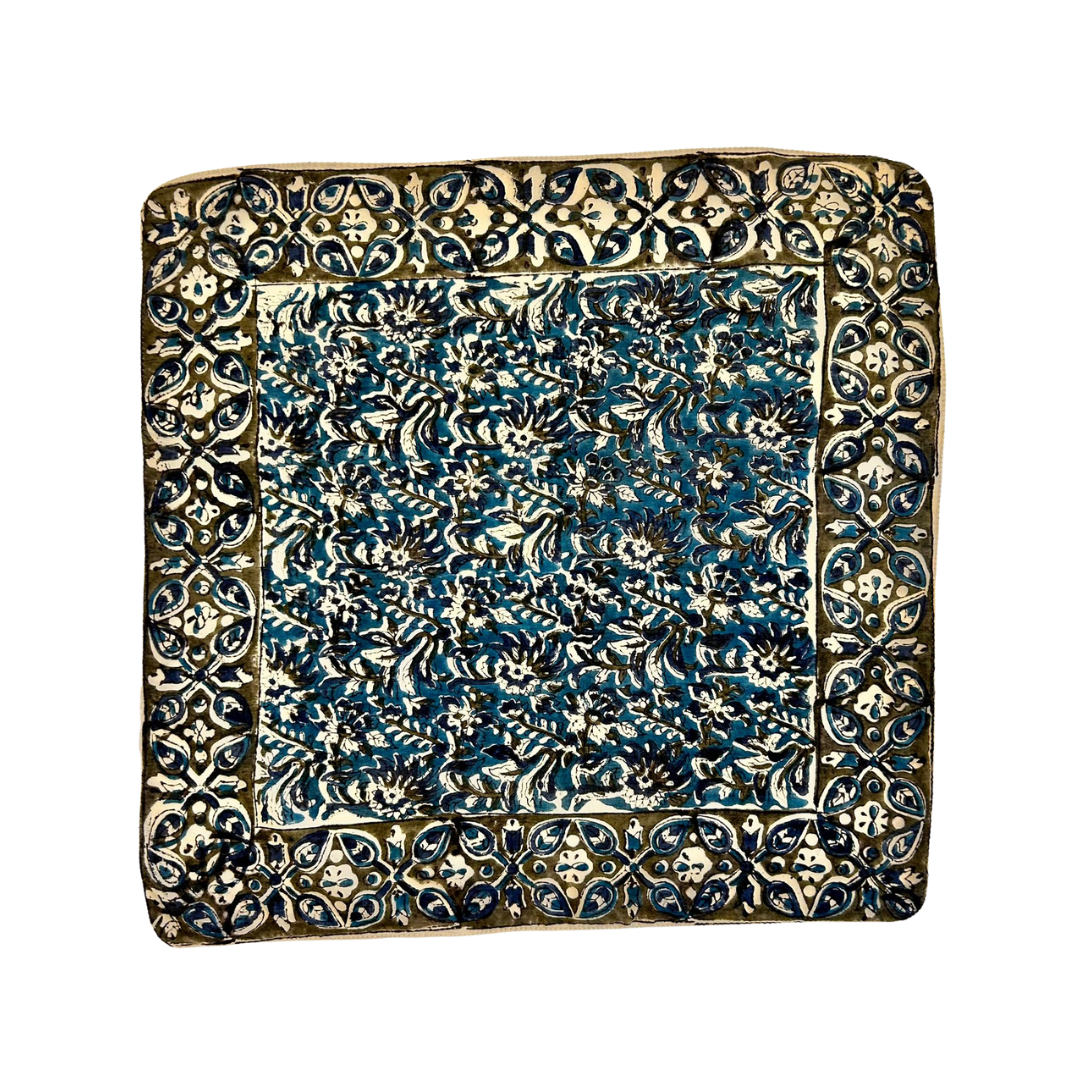 Sienna - Bandana in mussola di cotone 100% Block Print - variante ottanio verde