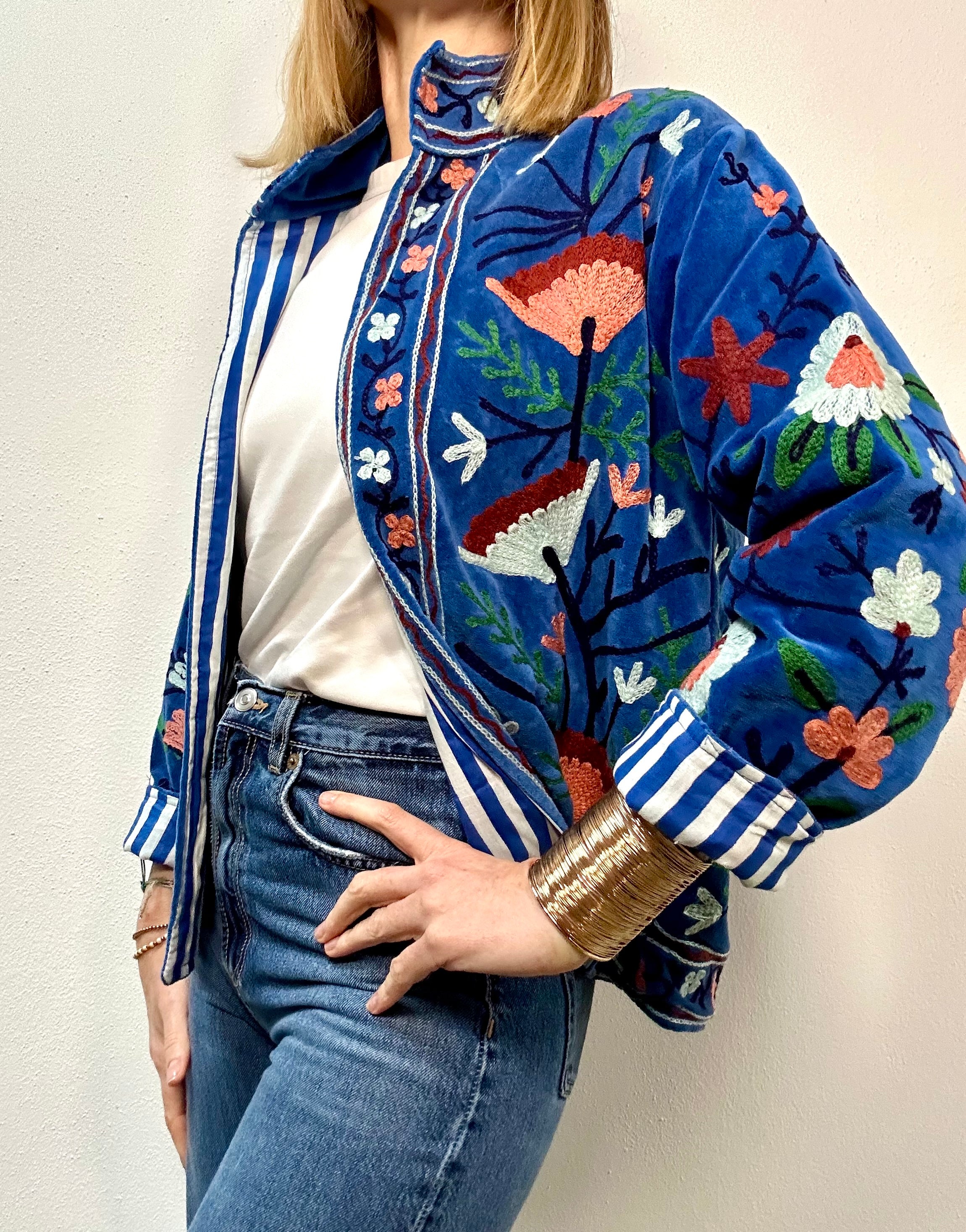 INDIGO - Giacca Indiana SUZANI Artigianale in Velluto Ricamato