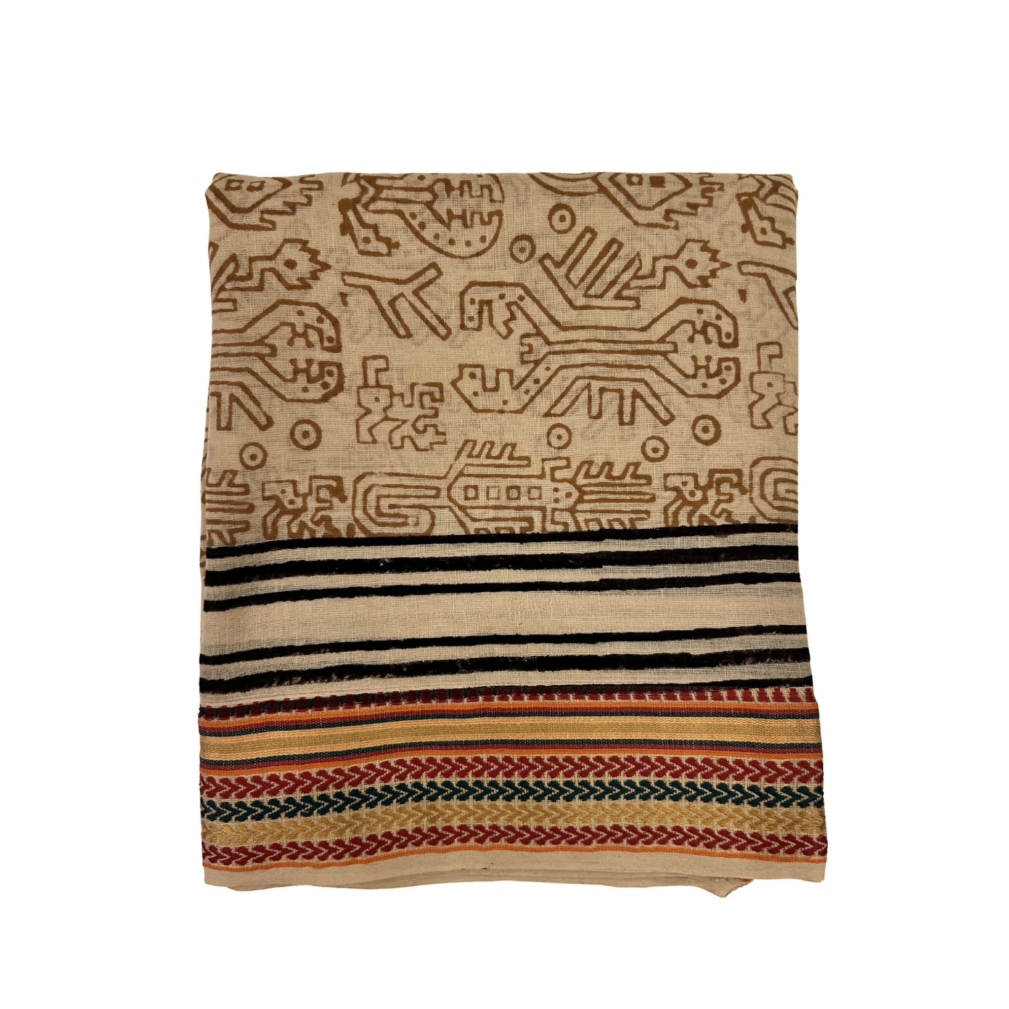 Pareo Sarong Artigianale – Block Print Geometrico con Bordo Zari | 110 × 170 cm - variante 91 -