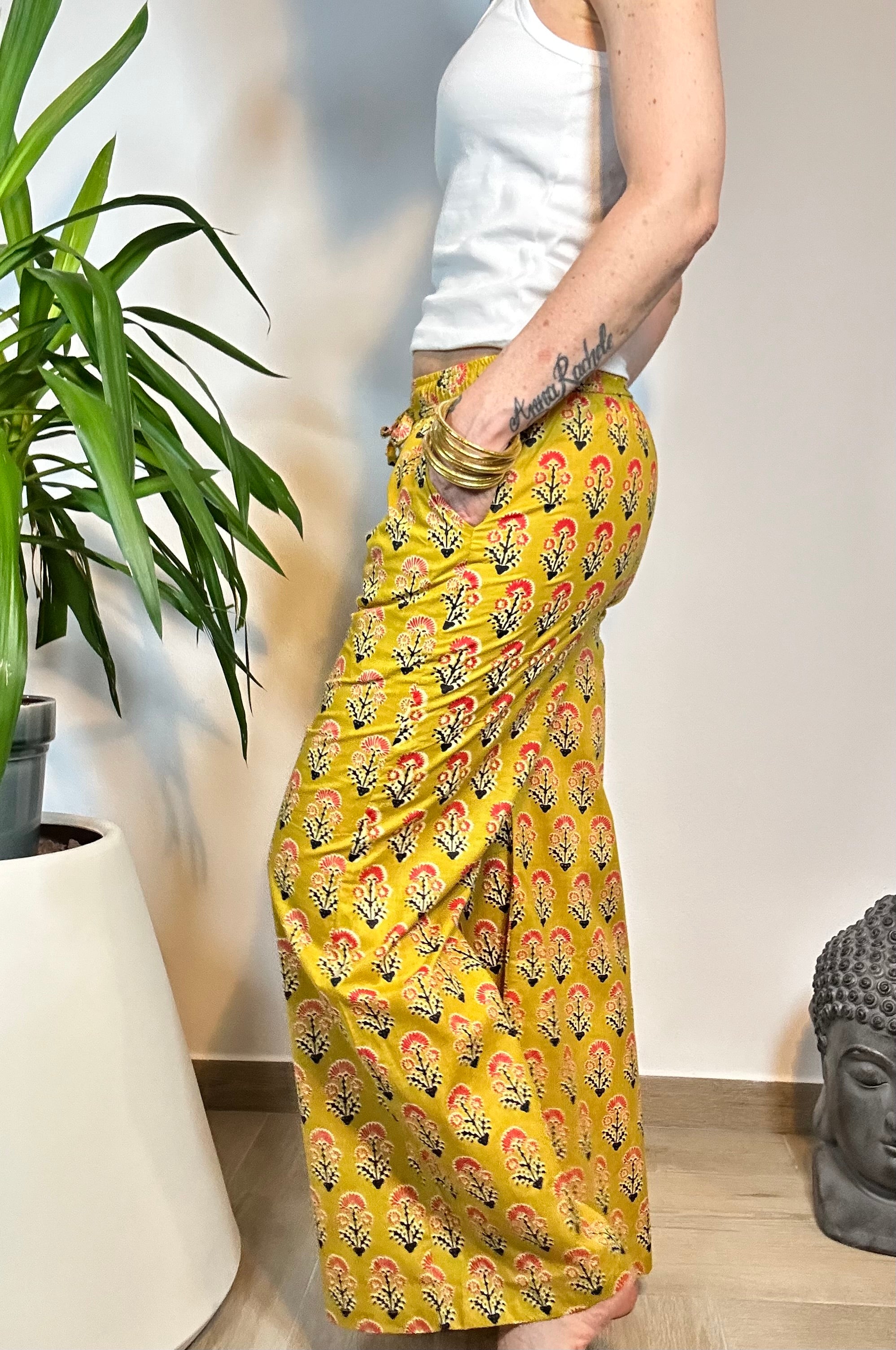 SPICE BAZAR - Pantaloni Palazzo 100% Cotone Stampati Block print