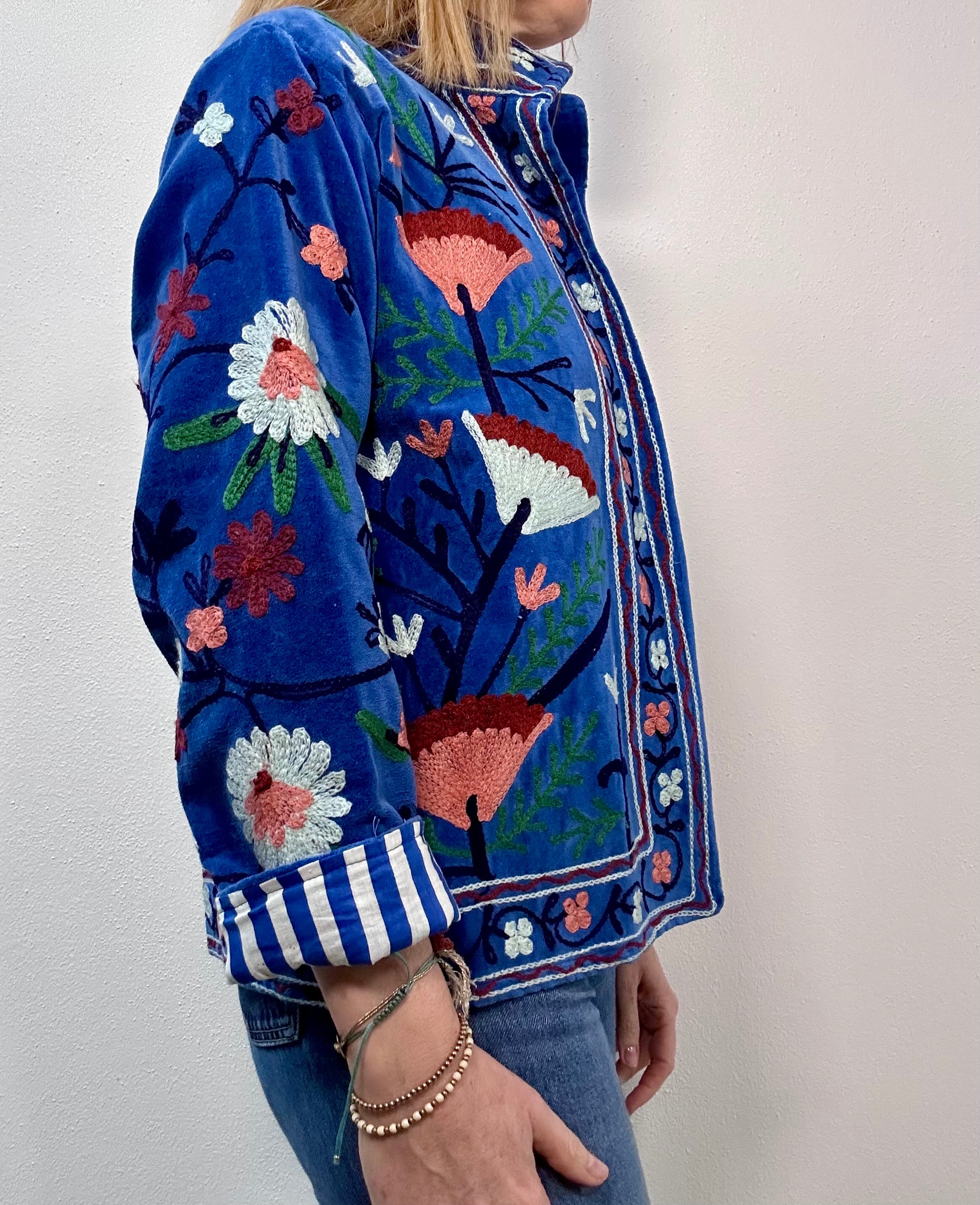 INDIGO - Giacca Indiana SUZANI Artigianale in Velluto Ricamato