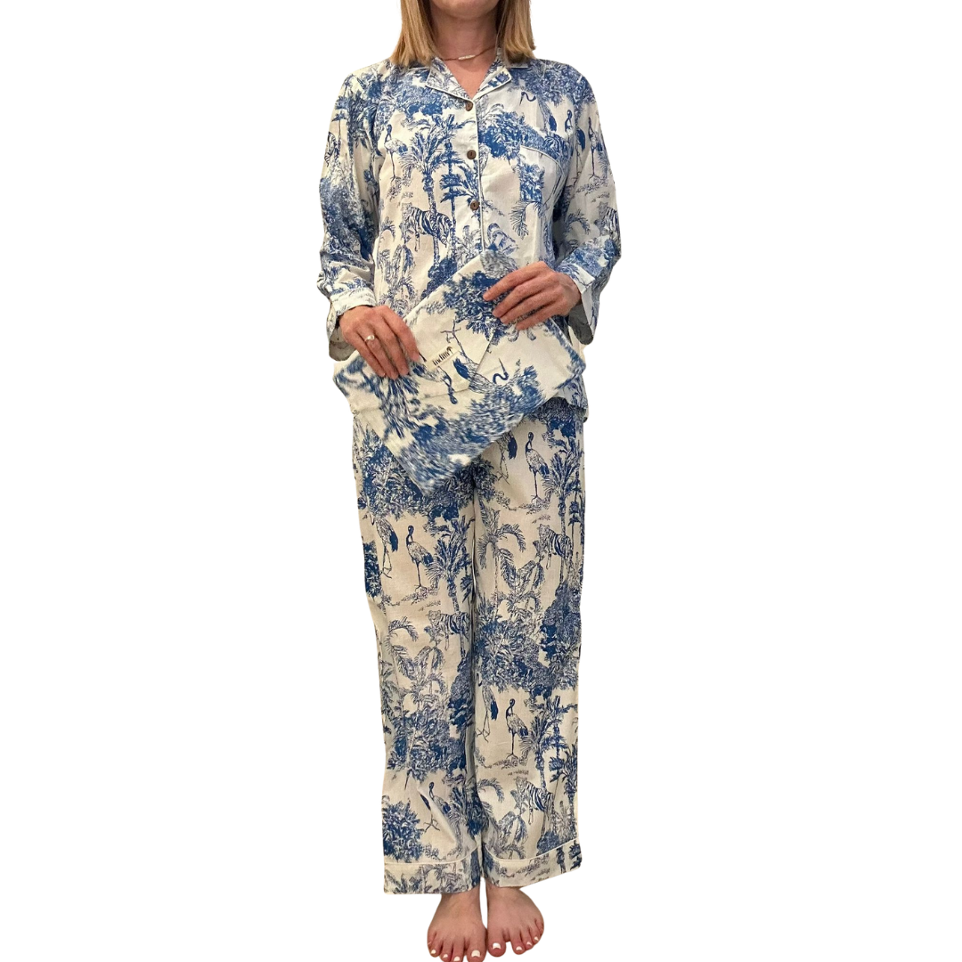 Jaipur Set – Completo 3 Pezzi in Cotone Block Print - heritage blu -