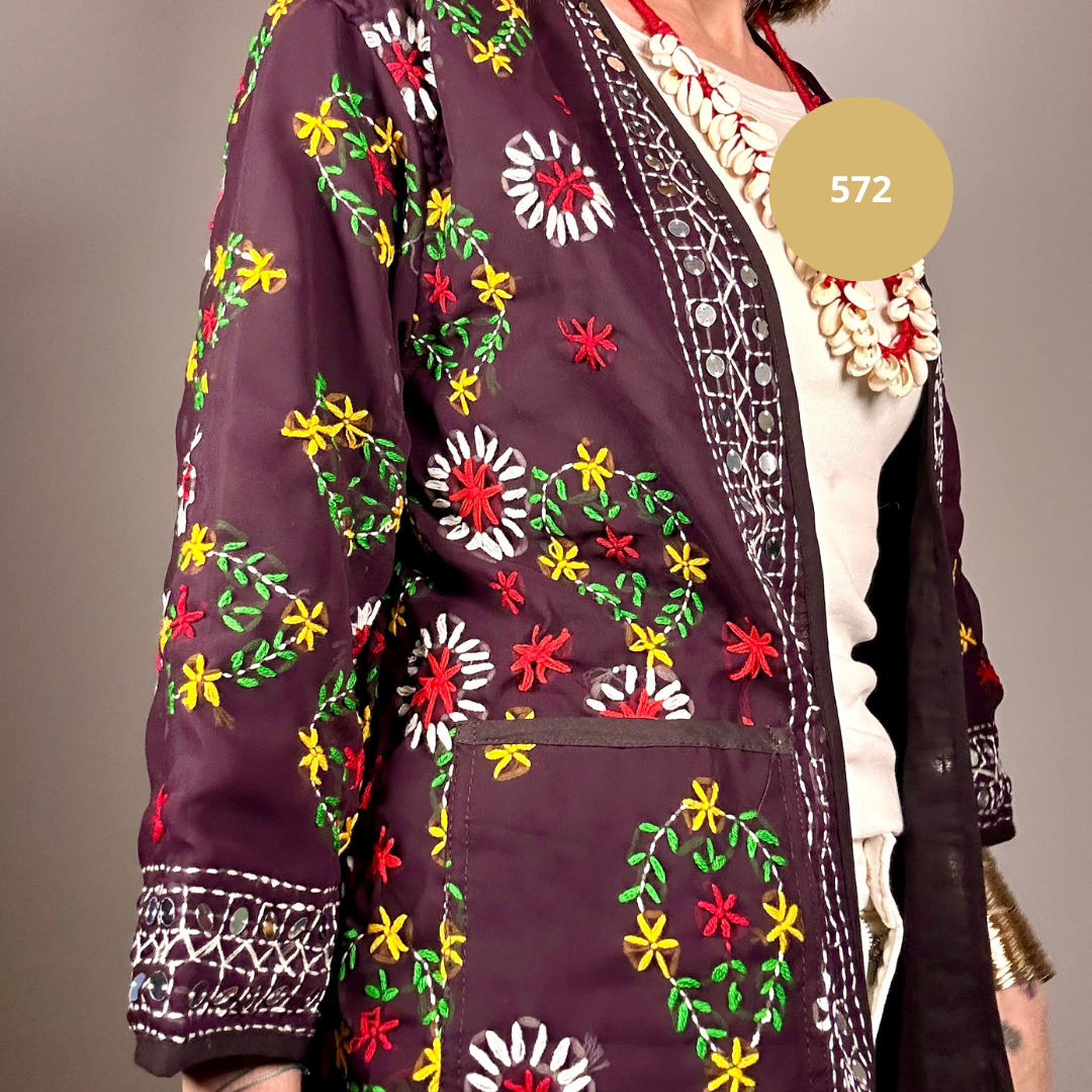 OFELIA - Kimono corto Phulkhari, ricamato mano