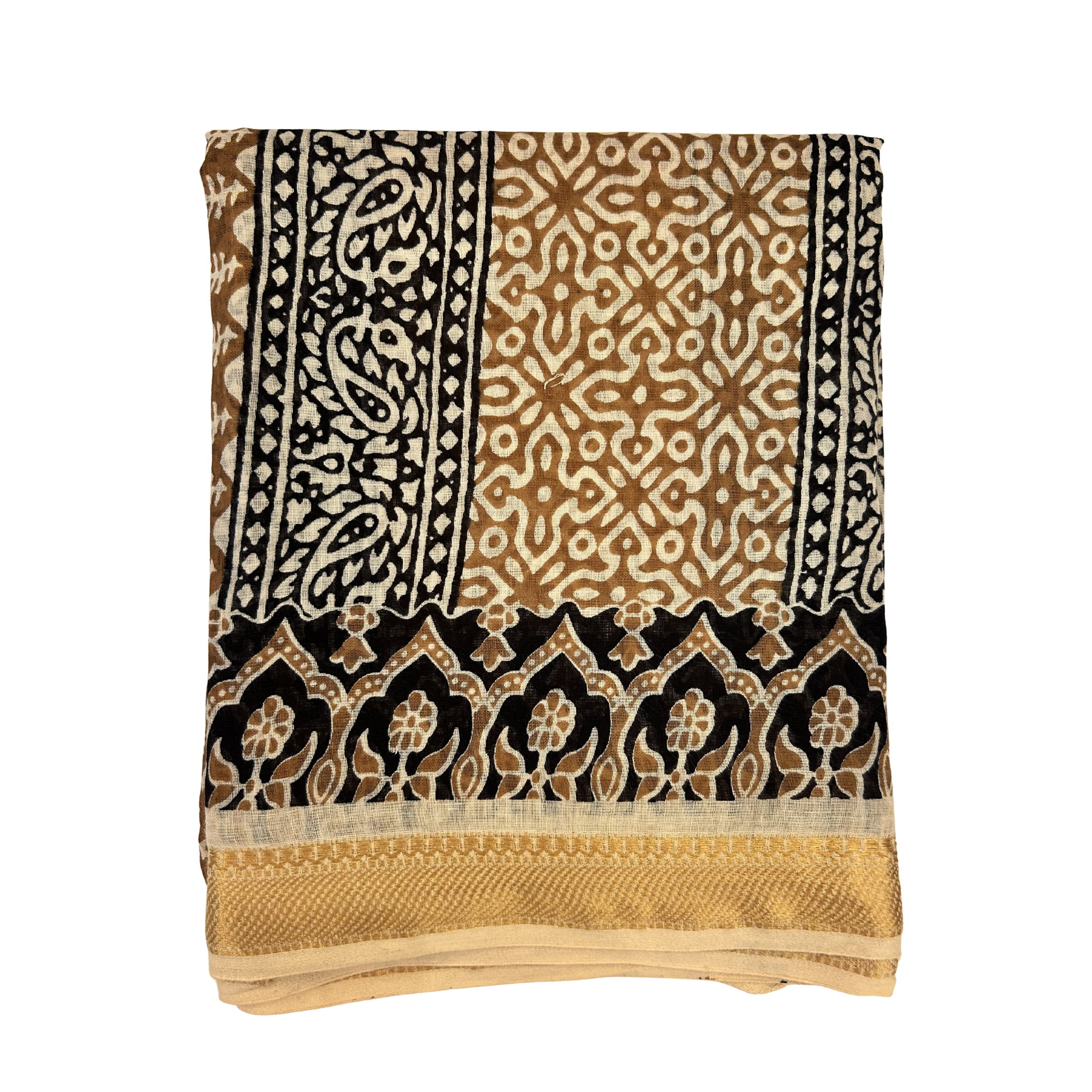 Pareo Sarong Artigianale – Block Print Geometrico con Bordo Zari | 110 × 170 cm - variante 100 -