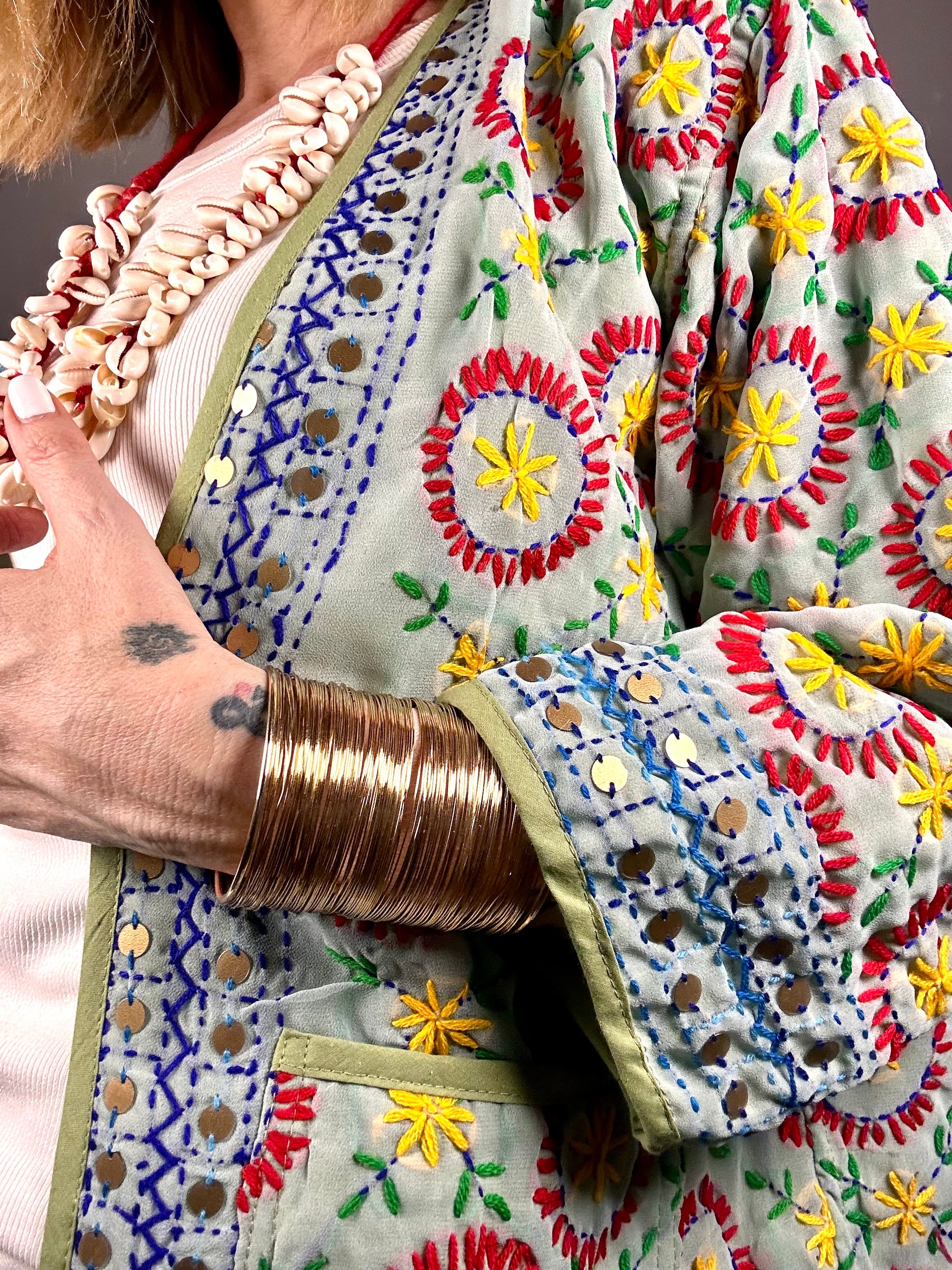 OFELIA - Kimono corto Phulkhari, ricamato mano