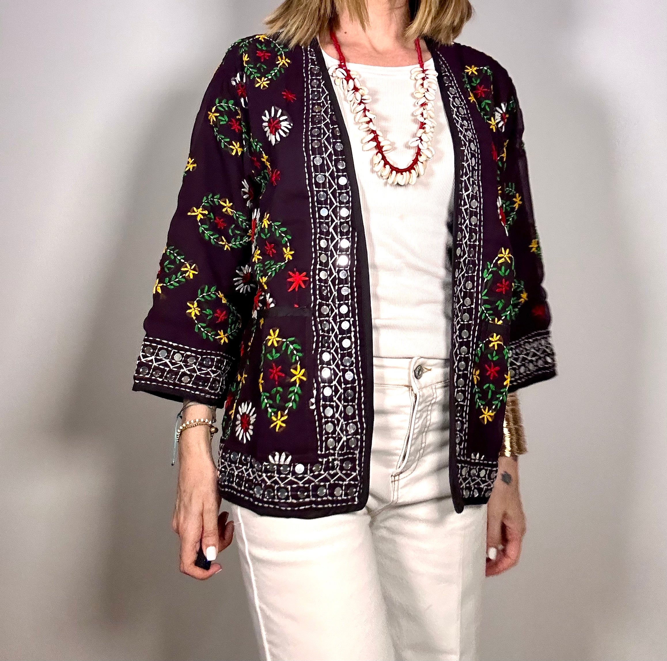 OFELIA - Kimono corto Phulkhari, ricamato mano