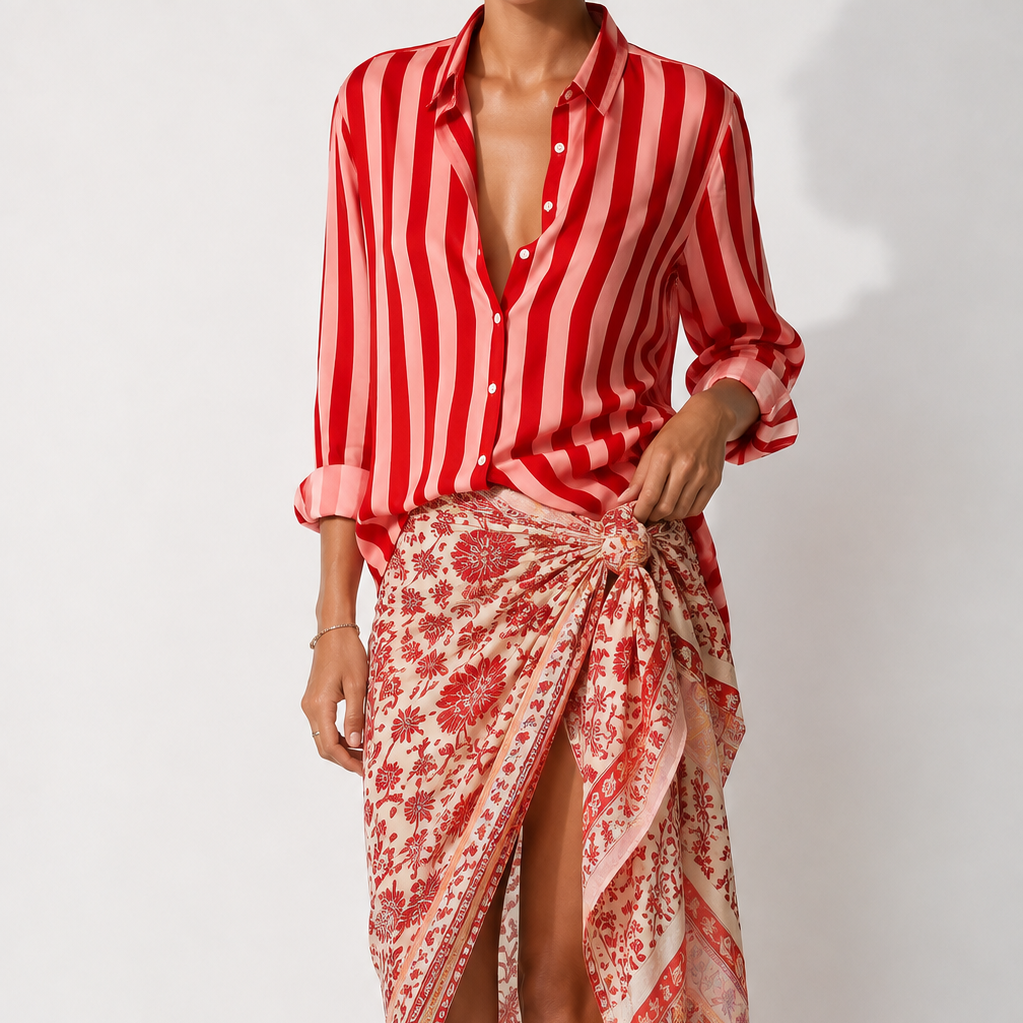 CANDY STRIPES - Camicia in 100% Cotone stampato a mano Block Print