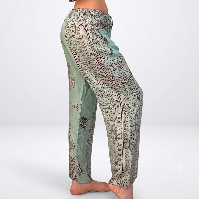 Pantalone Ibiza - Pantalone Donna in Rayon con Stampa Block Print Indiana – Taglia Unica acqua