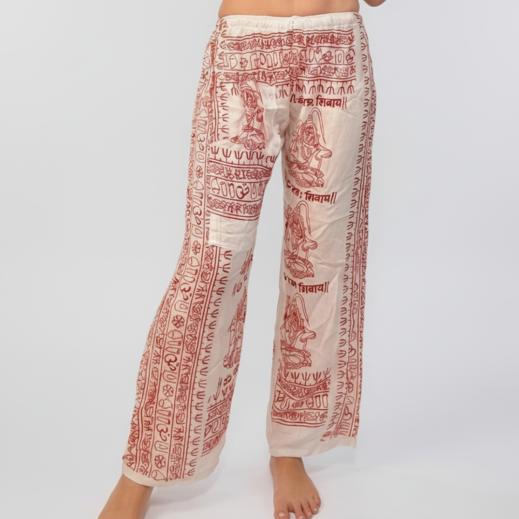 Pantalone Ibiza | Pantalone Donna in Rayon con Stampa Block Print Indiana – Taglia Unica BIANCO