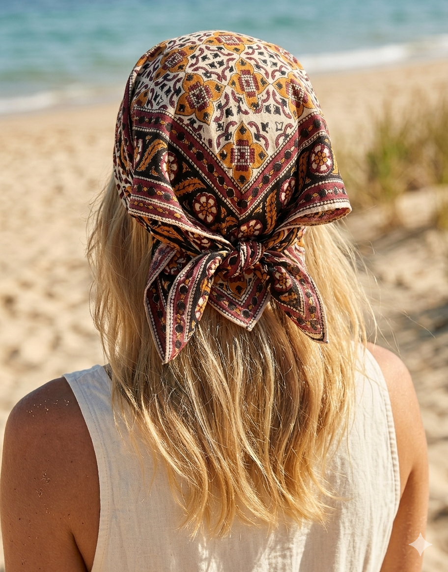 Sienna - Bandana in mussola di cotone 100% Block Print - variante arancio nero