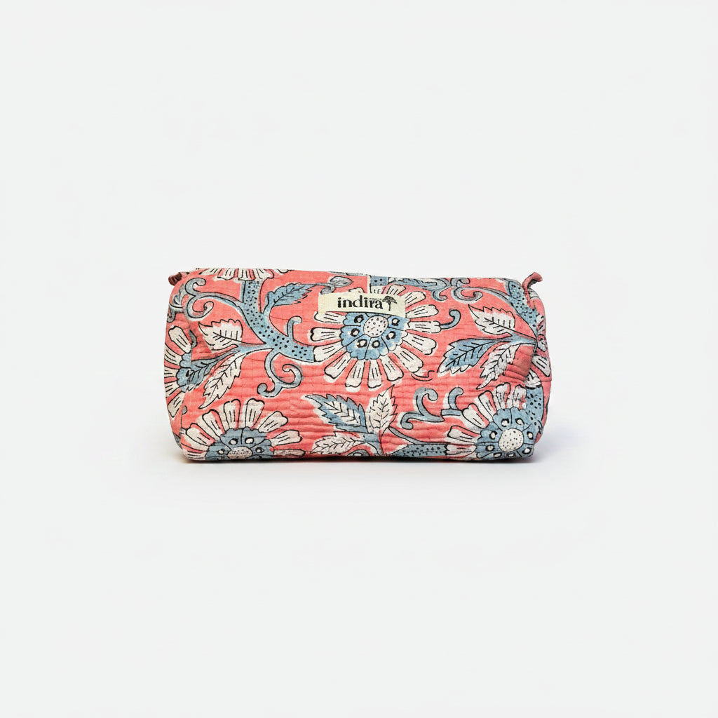 Pochette in cotone trapuntato fiori rosa - dimensione SMALL