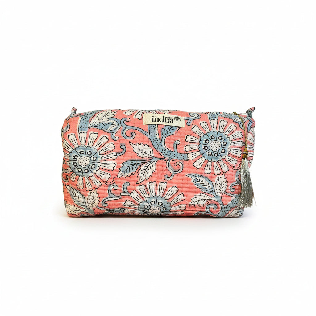 Pochette in cotone trapuntato FIORI ROSA - dimensione LARGE