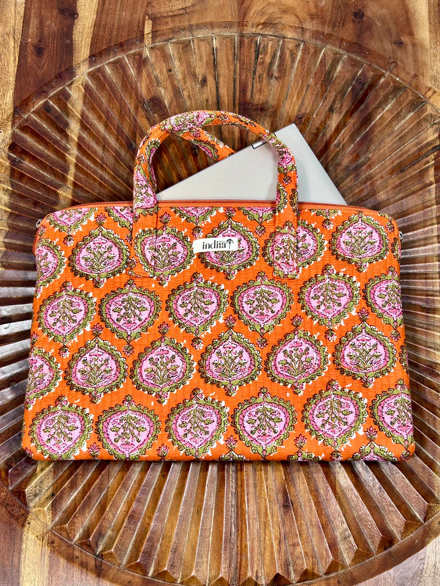 ANIKA - Borsa Porta PC Trapuntata in Cotone Block Print