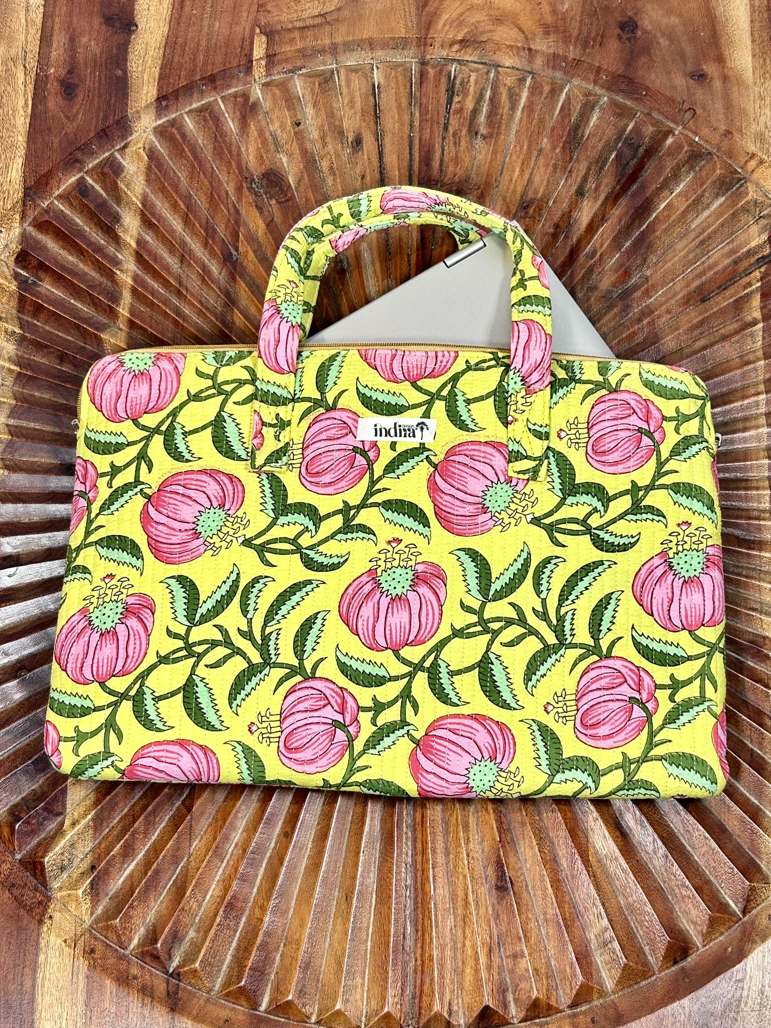 ANIKA - Borsa Porta PC Trapuntata in Cotone Block Print