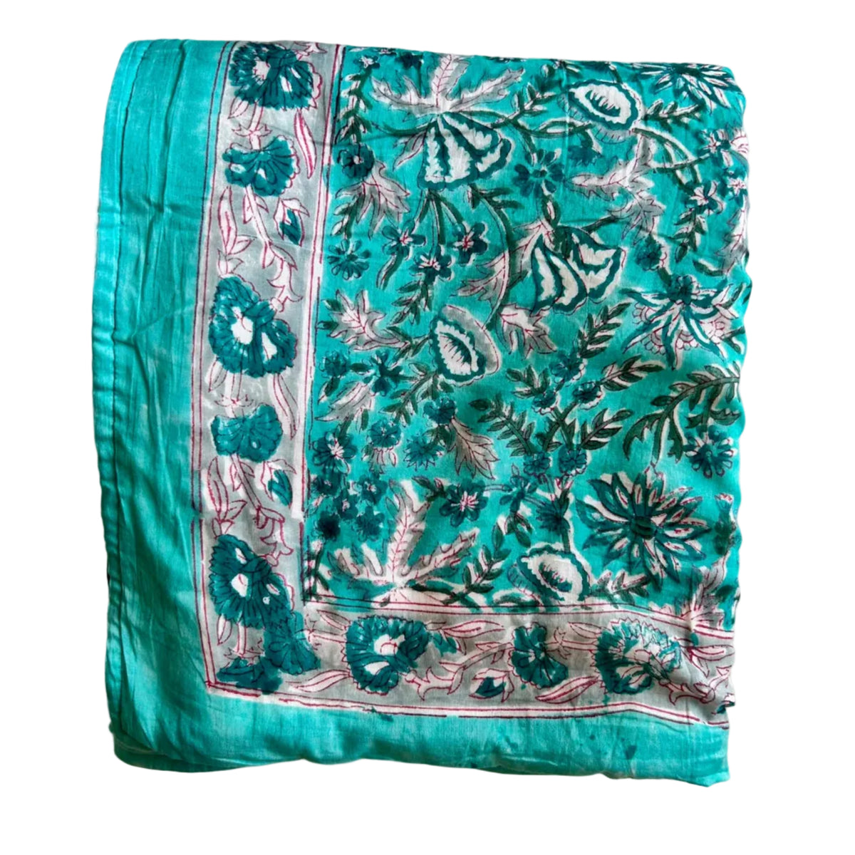 GOA - Telo Mare Block Printed e Spugna – 110 x 190 cm - verde acqua
