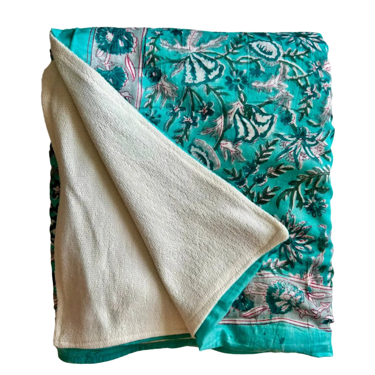 GOA - Telo Mare Block Printed e Spugna – 110 x 190 cm - verde acqua