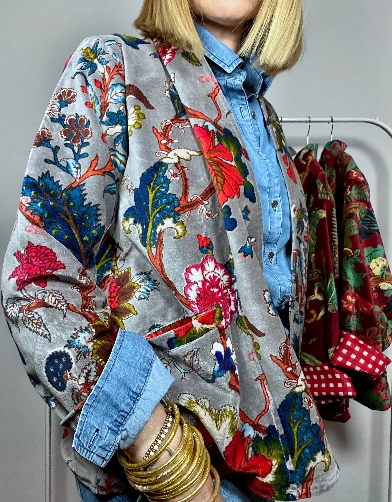 COOZY VELVET - Giacca in velluto di cotone con fodera block print