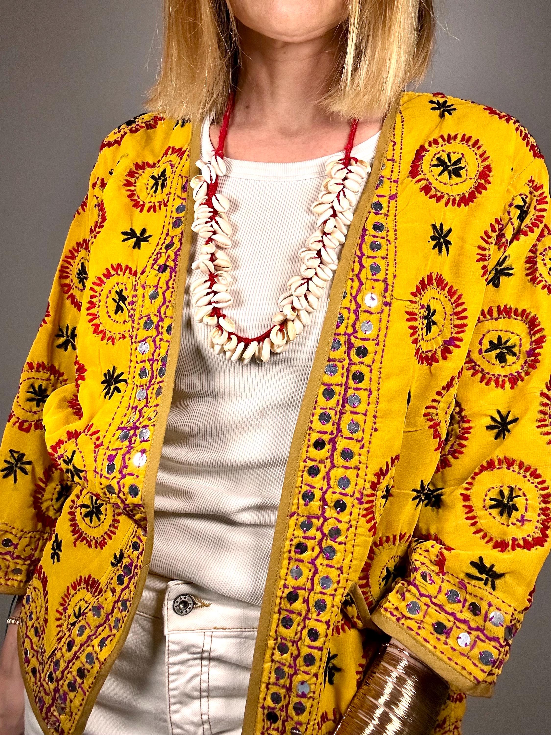 OFELIA - Kimono corto Phulkhari, ricamato mano
