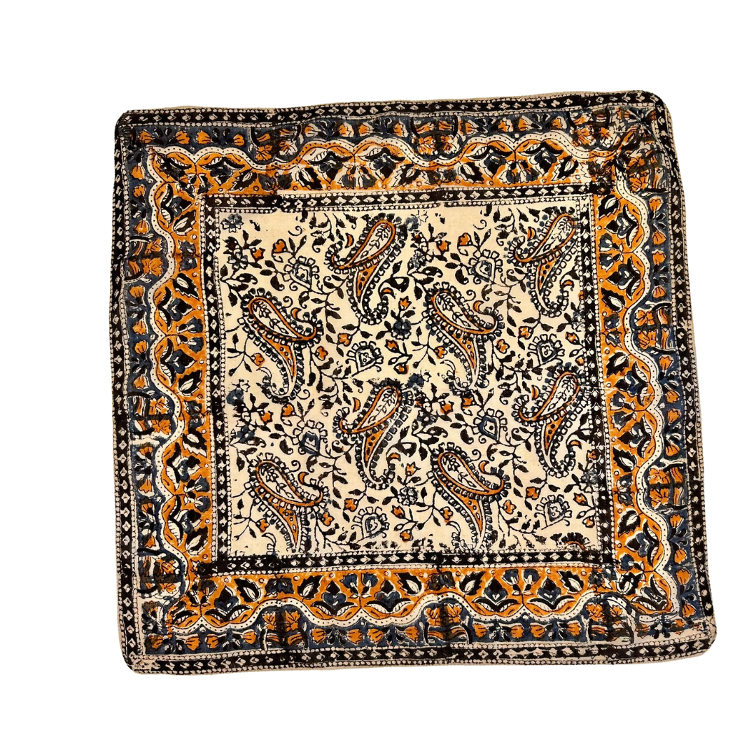 Sienna - Bandana in mussola di cotone 100% Block Print - variante arancio blu