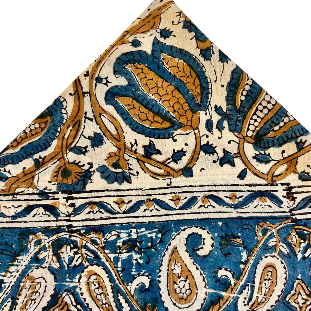Sienna - Bandana in mussola di cotone 100% Block Print - variante blu senape
