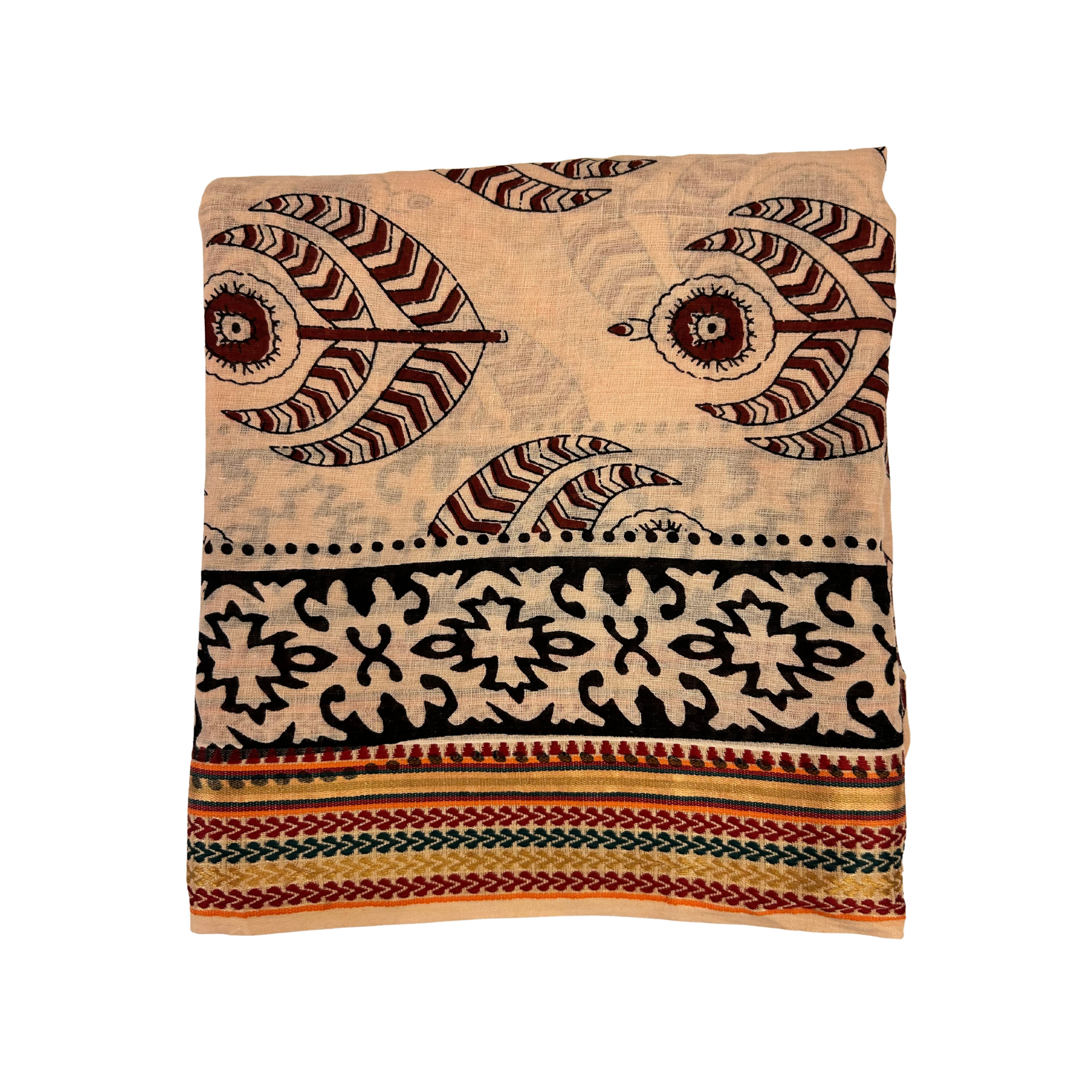 Pareo Sarong Artigianale – Block Print Geometrico con Bordo Zari | 110 × 170 cm - variante 99 -
