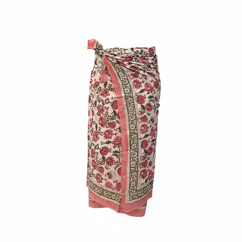Sarong Pareo in cotone 100% – Block print fatto a mano | 110 x 185 cm - variante 51 -