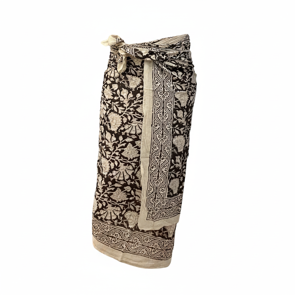 Sarong Pareo in cotone 100% – Block print fatto a mano | 110 x 185 cm - variante 45 -