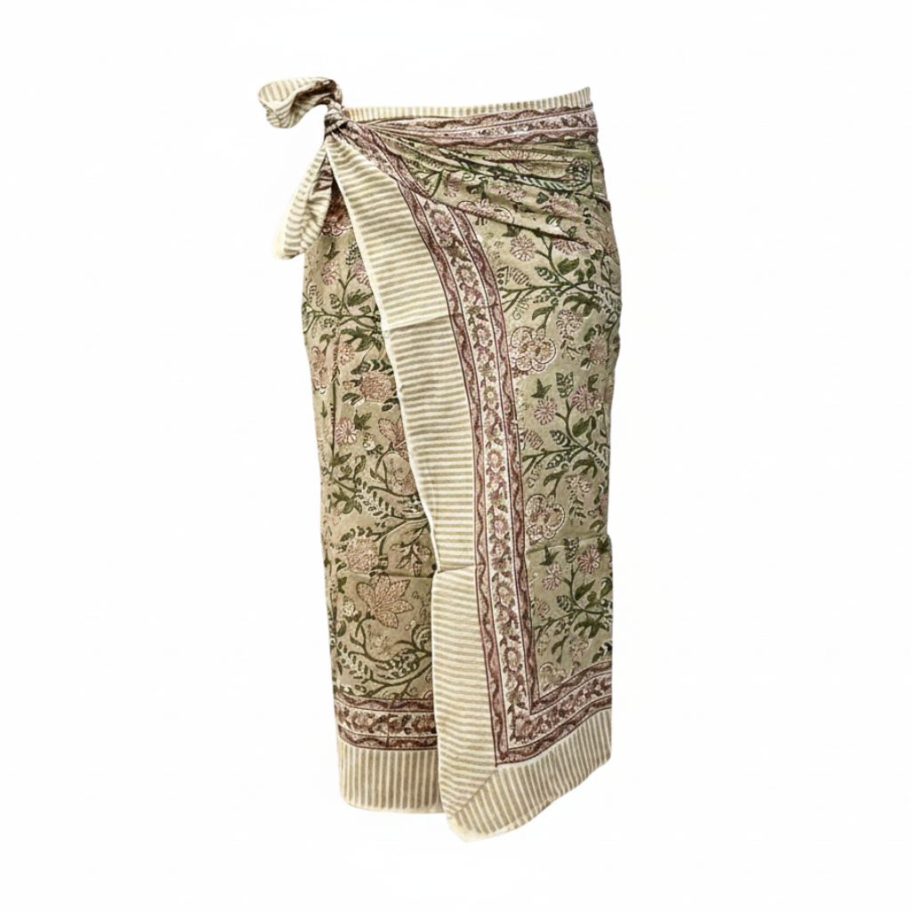 Sarong Pareo in cotone 100% – Block print fatto a mano | 110 x 185 cm - variante 48 -