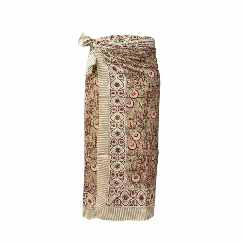 Sarong Pareo in cotone 100% – Block print fatto a mano | 110 x 185 cm - variante 50 -