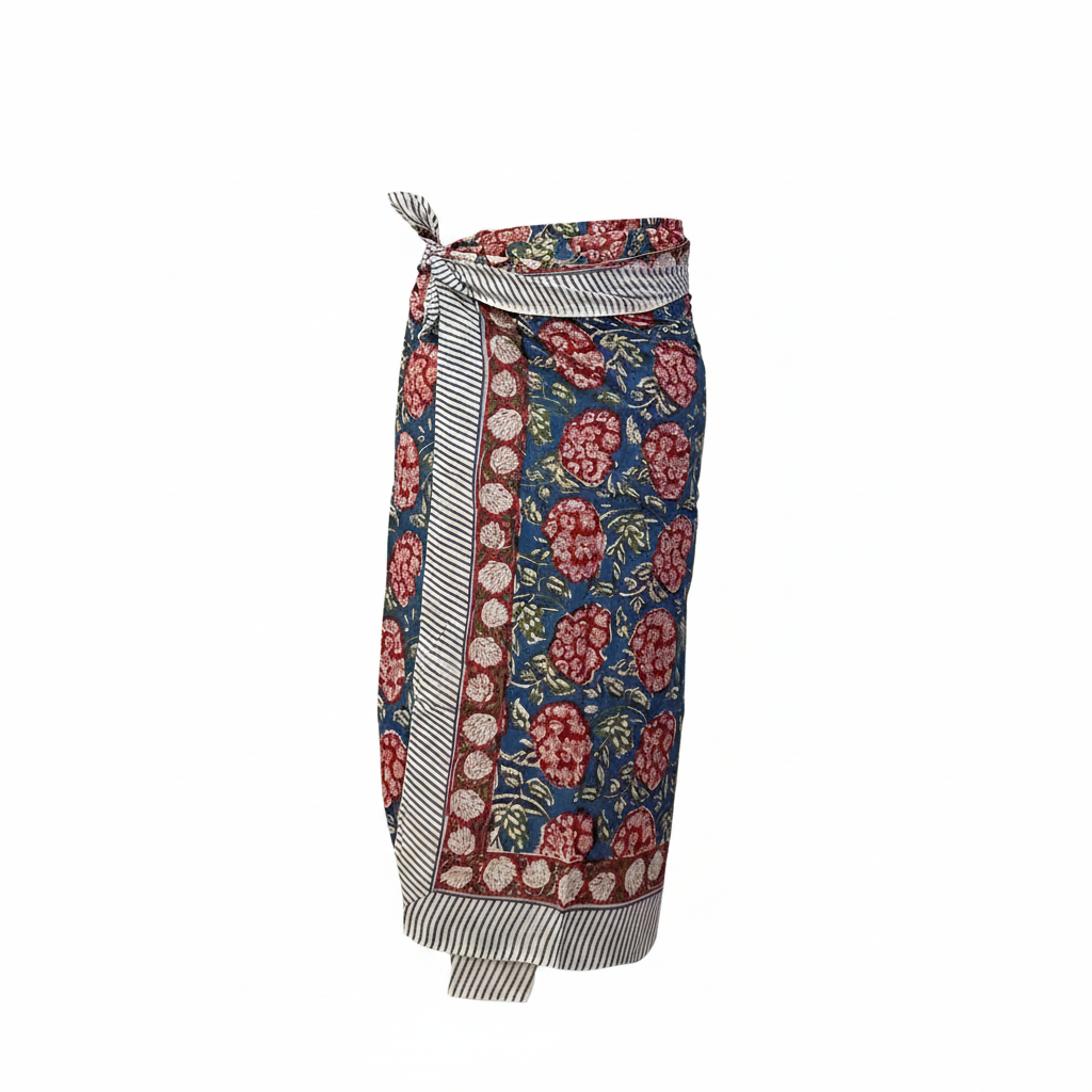 Sarong Pareo in cotone 100% – Block print fatto a mano | 110 x 185 cm - variante 15 -