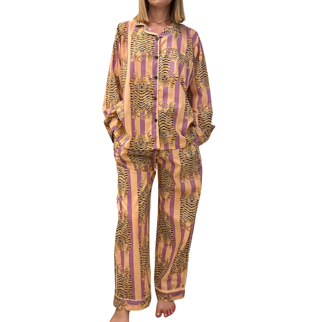 Jaipur Set – Completo 3 Pezzi in Cotone Block Print - tigri -